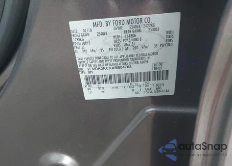 2010 Ford Edge Limited from USA, damaged, VIN 2FMDK3KCXABB04768